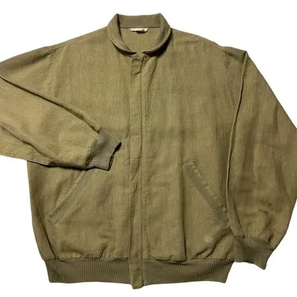 GMF 965 Vintage Made in Italy Linen Olive Drab Bomber Tanker Jacket Medium